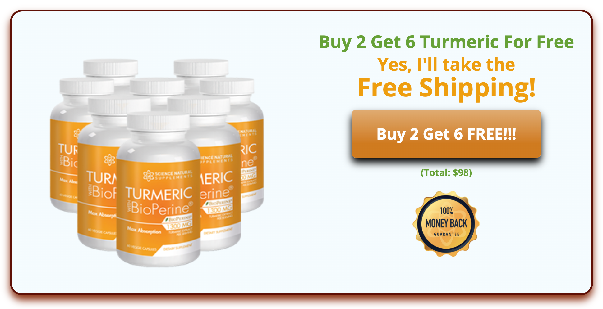 Turmeric BioPerine - Buy 2 Get 6 Turmeric For Free