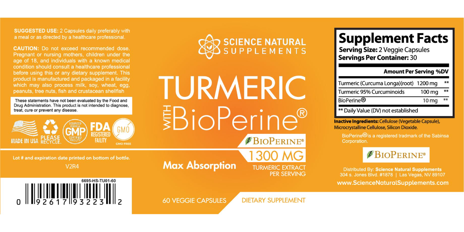Turmeric BioPerine Supplement Facts